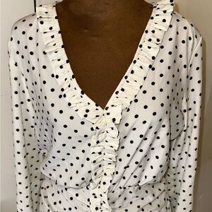 Zara Black and White Polka Dot Ruffle Blouse